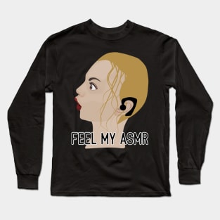 Asmr woman listening in earphones Long Sleeve T-Shirt